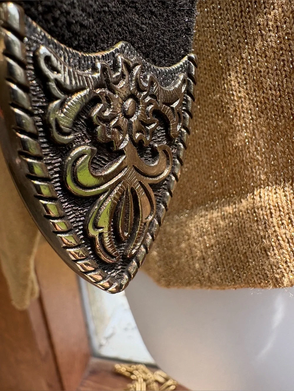 Massive Free People Black Suede Western Floral Buckle Belt Size M